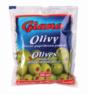 (E) GIANA Zelené olivy plnené paprikou 200ml /36
