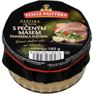 VESELÁ PASTÍŘKA Paštéta De Luxe s pečeným mäsom cesnakom a pažítkou 160g /8 chladený tovar